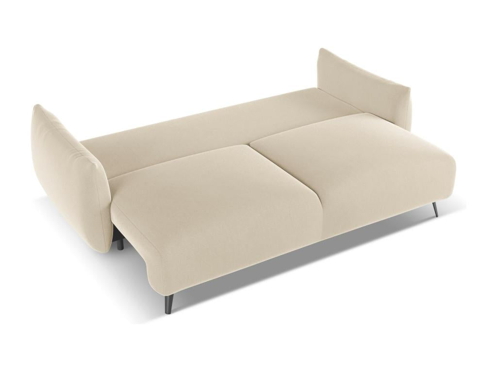 3-seater convertible sofa in light beige velvet - Homelumiere