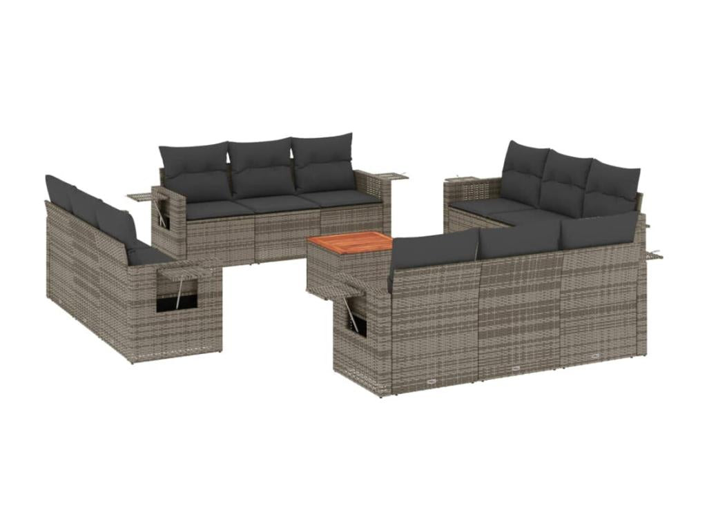 13-piece garden furniture set with cushions, grey wicker resin, 38872OJWM