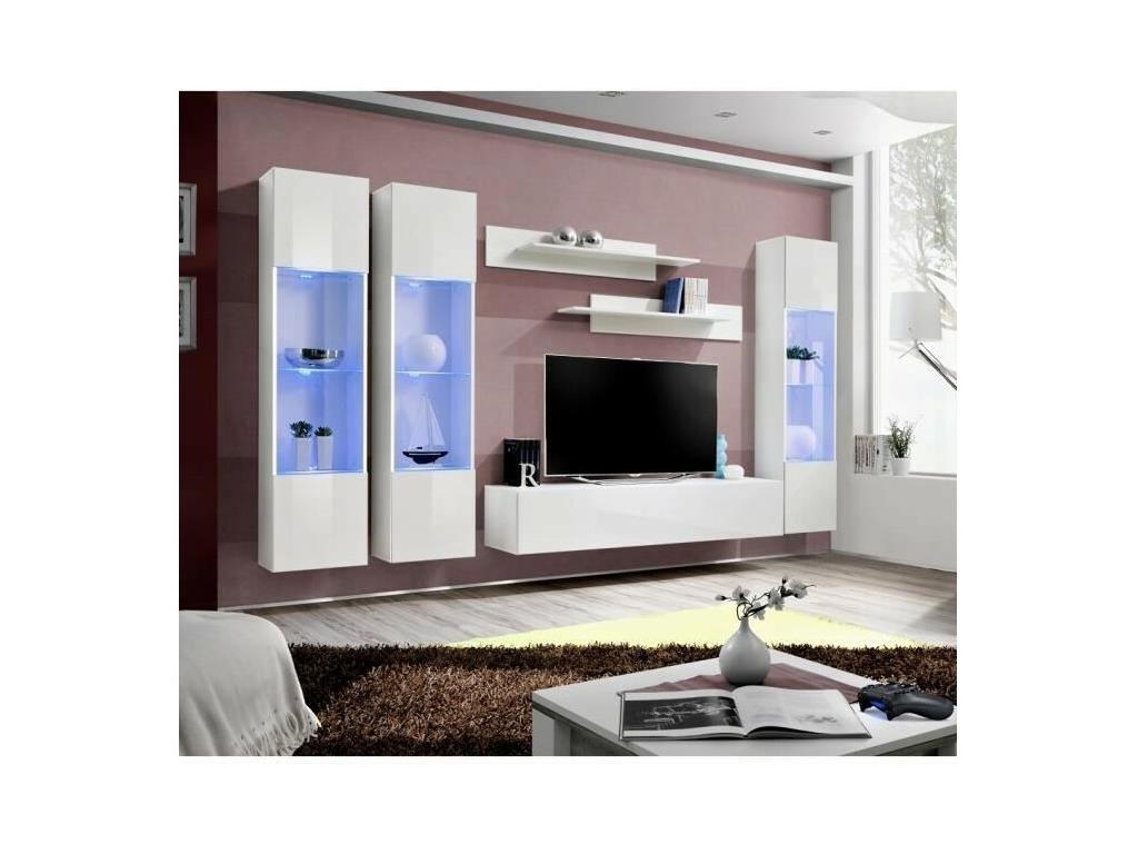 FLY C3 TV unit, glossy white design - Modern and trendy wall-mounted unit for your living room.