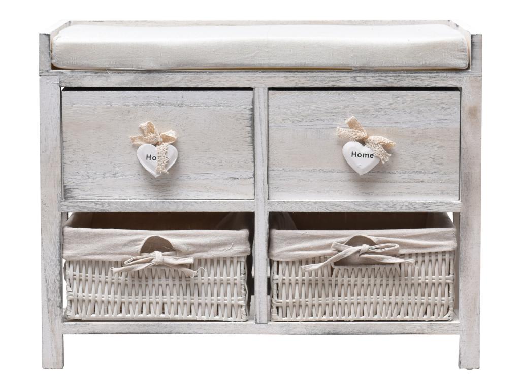 Homelumiere White Wood Bench Seat with 2 Drawers, 46x60x30