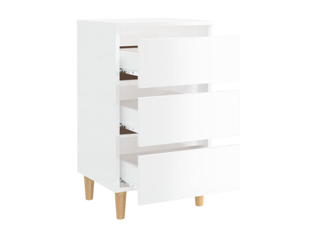 Bohometop - Bedside tables with wooden legs, 2 pcs, glossy white, 40x35x69 cm, 72580NDJG