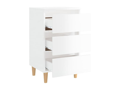 Bohometop - Bedside tables with wooden legs, 2 pcs, glossy white, 40x35x69 cm, 72580NDJG
