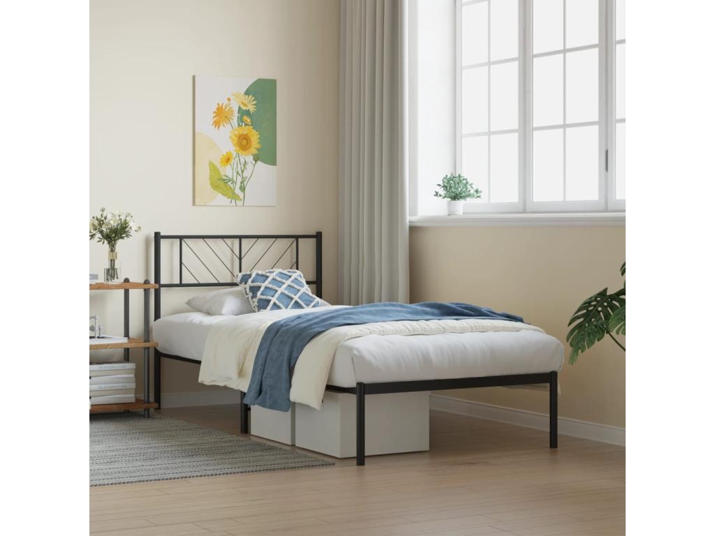 Metal bed frame with black headboard 107x203 cm 69582GVAB