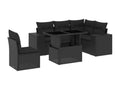 6-piece garden furniture set with cushions, black woven resin