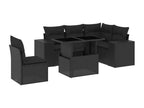 6-piece garden furniture set with cushions, black woven resin