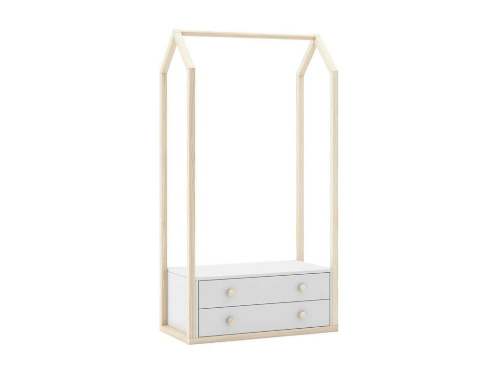 Bohometop - 2-Drawer Wardrobe in MDF and Pine, White and Natural Finish 74882DRZB