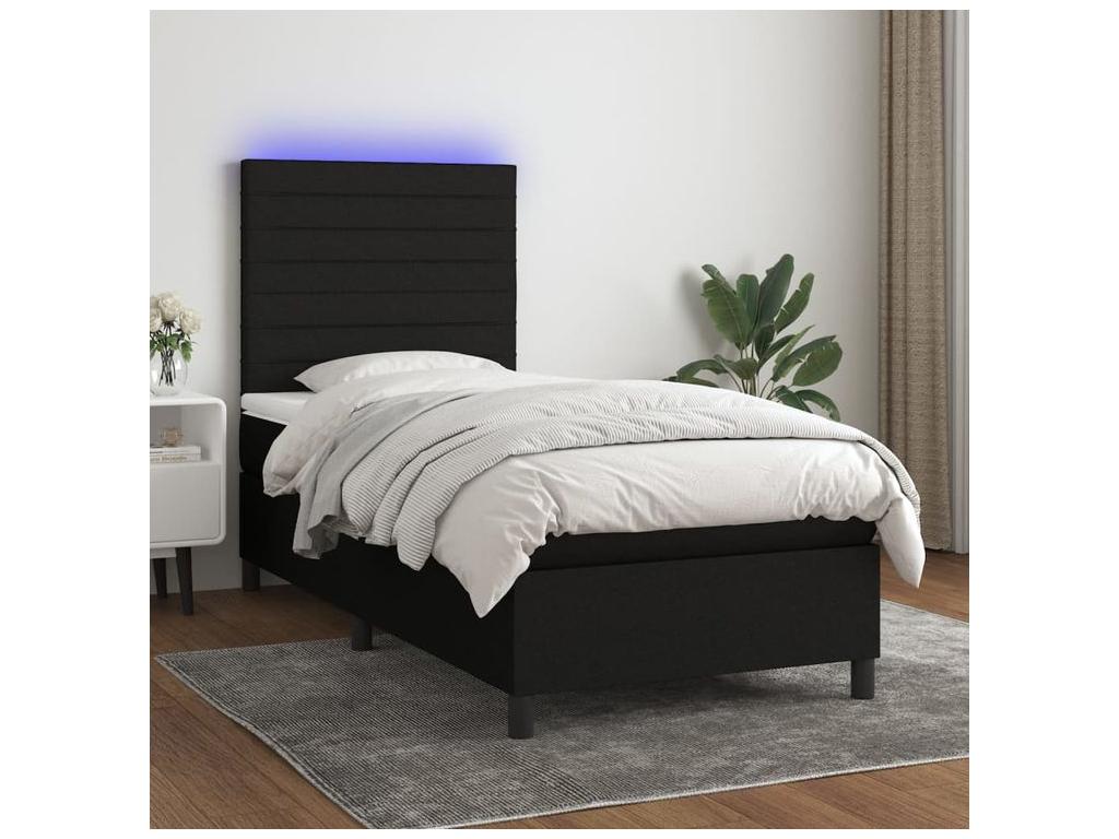 Bohometop bed base and mattress with LED lighting, black, 100x200 cm, fabric, 26341HUNA