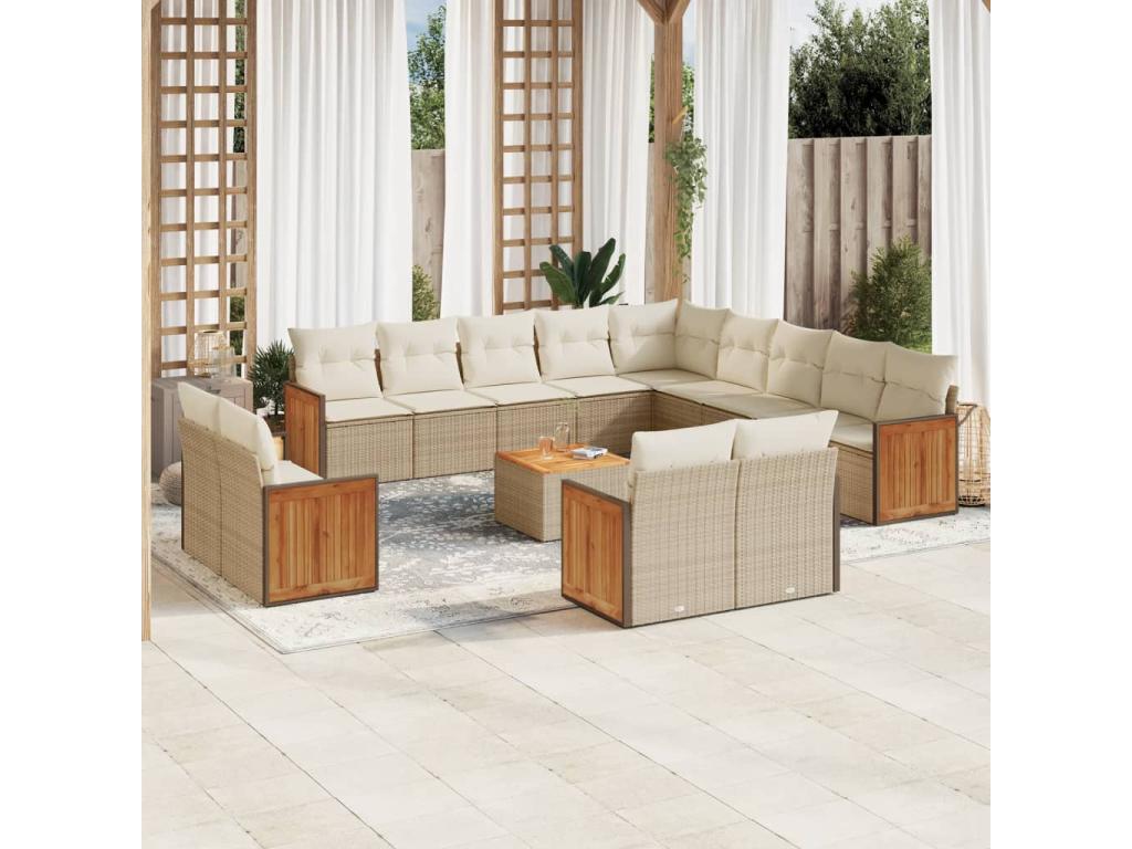Garden furniture set with cushions, 14 pieces, beige woven resin