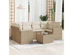 7-piece garden furniture set with cushions, beige woven resin, 82161RFUM