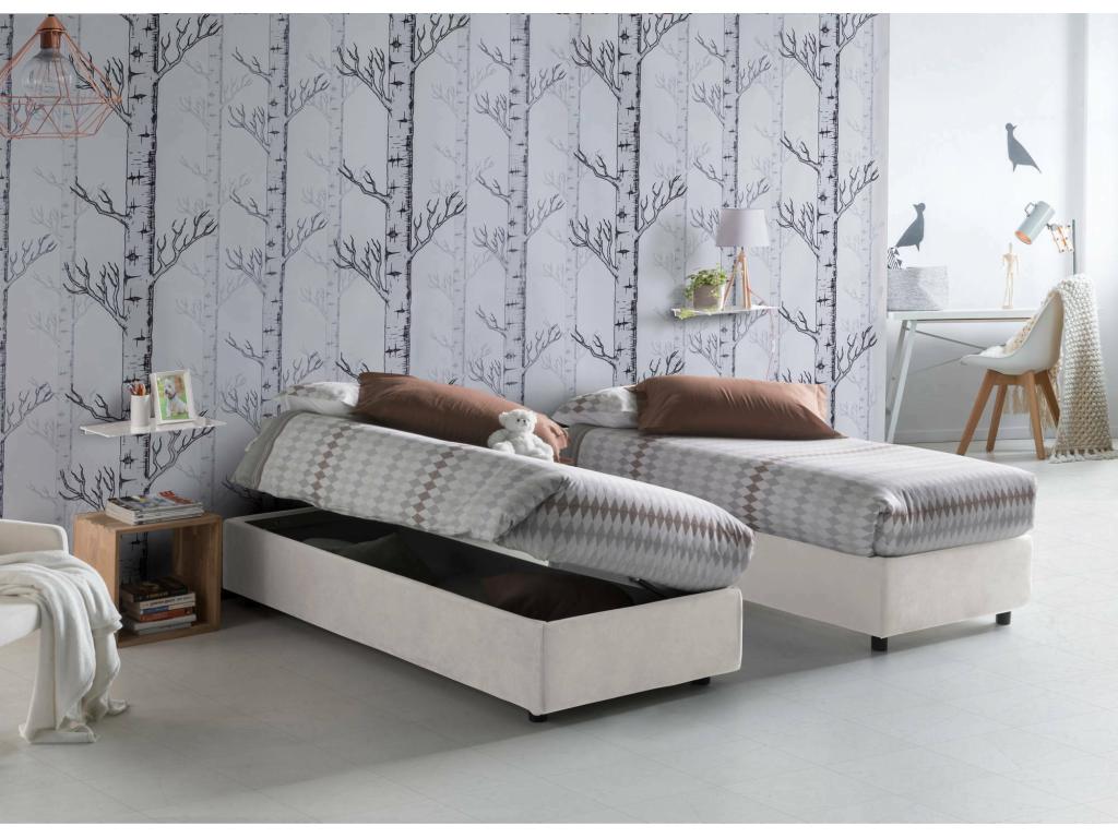 Bohometop Single Bed with Storage Bed and Eco-Leather Upholstery, Made in Italy, Side Opening, Suitable for 80x190 cm Mattress, White, 25766ZPSP