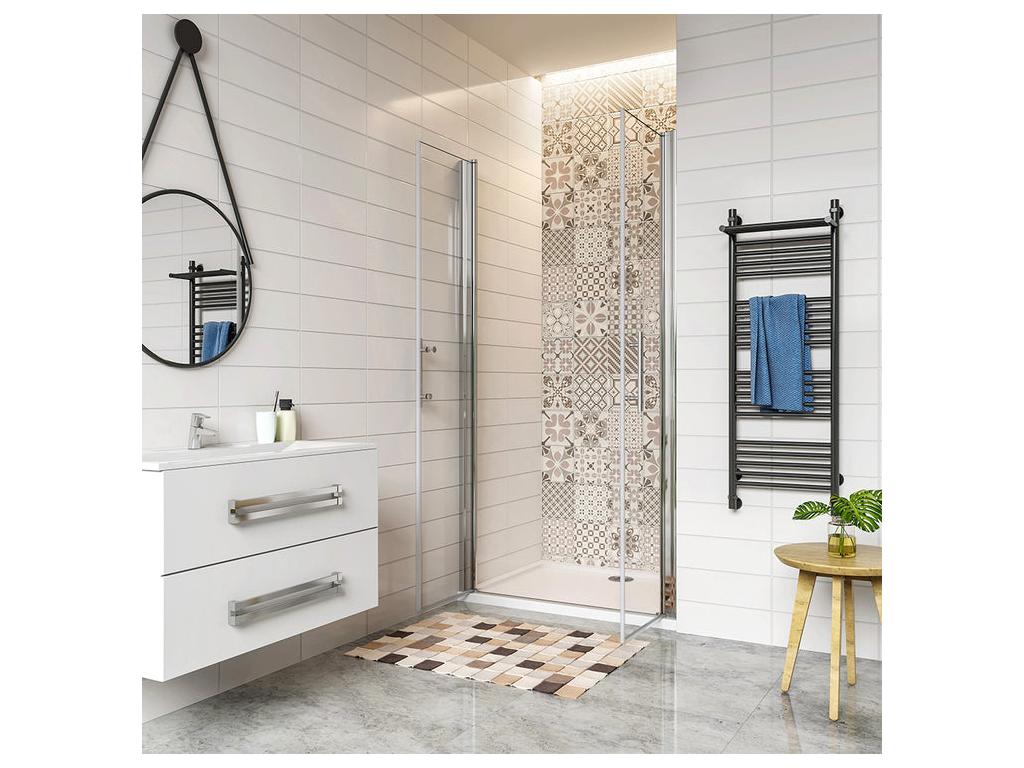 Hinged shower door 110x187cm in 6mm anti-limescale glass with white shower tray 110x80x3cm 44969IXQY