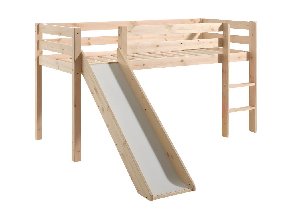 Bohometop - Mid-Sleeper Bed with Slide in Natural Pine 90x200cm Firefighter Cover 44668IBZY
