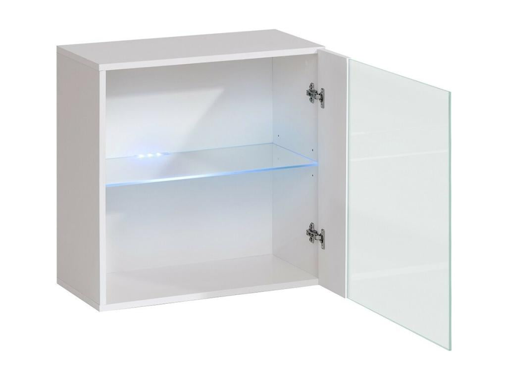 Square wall-mounted display case – White – SWITCH Collection – Glass door and LED lighting included – Modern design
