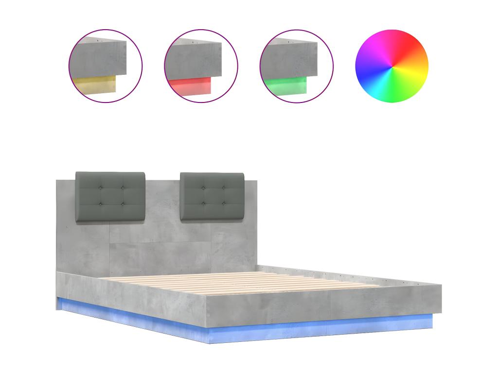 Bed frame with LED lighting, mattress not included, concrete grey, 120x190 cm, 16002NBIE
