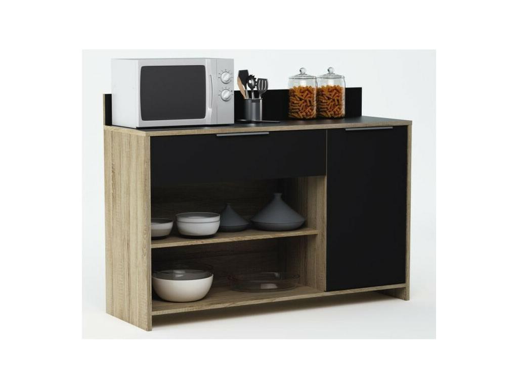 Kitchen sideboard, 123cm wide - Raw oak and black finish - Bohometop 27466HNDH