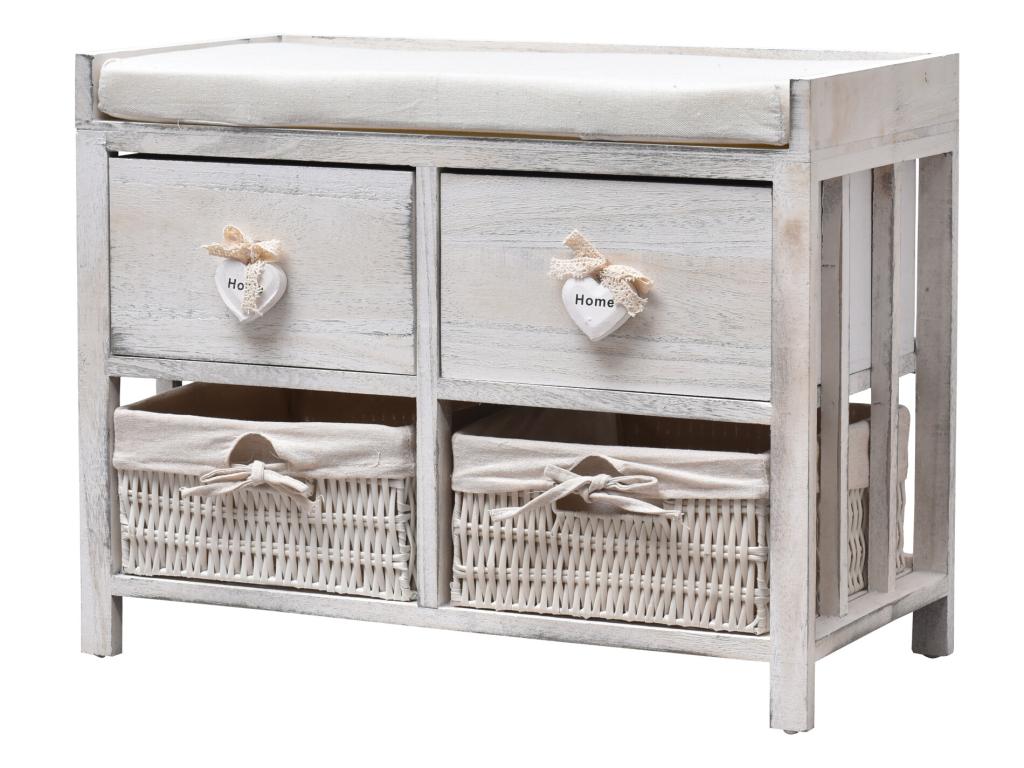 Homelumiere White Wood Bench Seat with 2 Drawers, 46x60x30