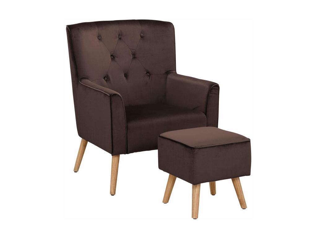 Homelumiere - Armchair with footstool in brown velvet