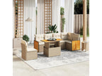 7-piece garden furniture set with cushions, beige woven resin, 68202MWLP