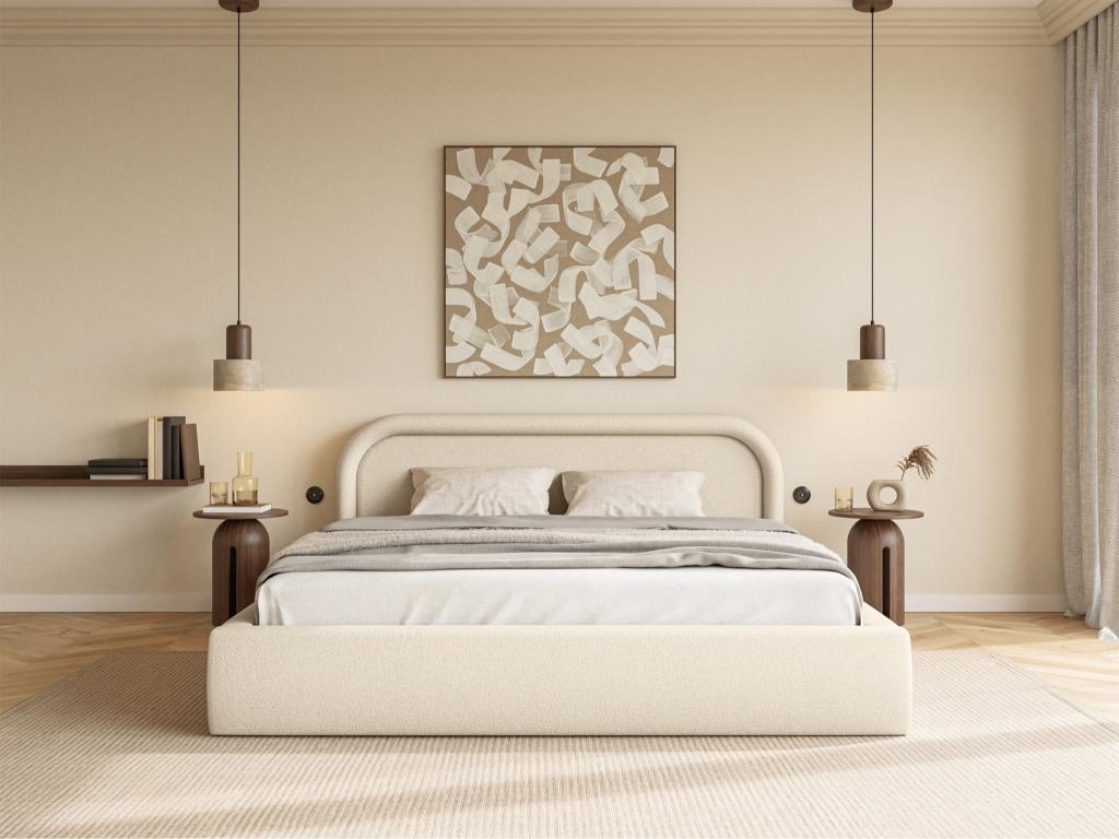 Storage bed with headboard - 180x200 cm - beige - Homelumiere