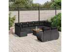 10-piece garden furniture set with cushions, black woven resin