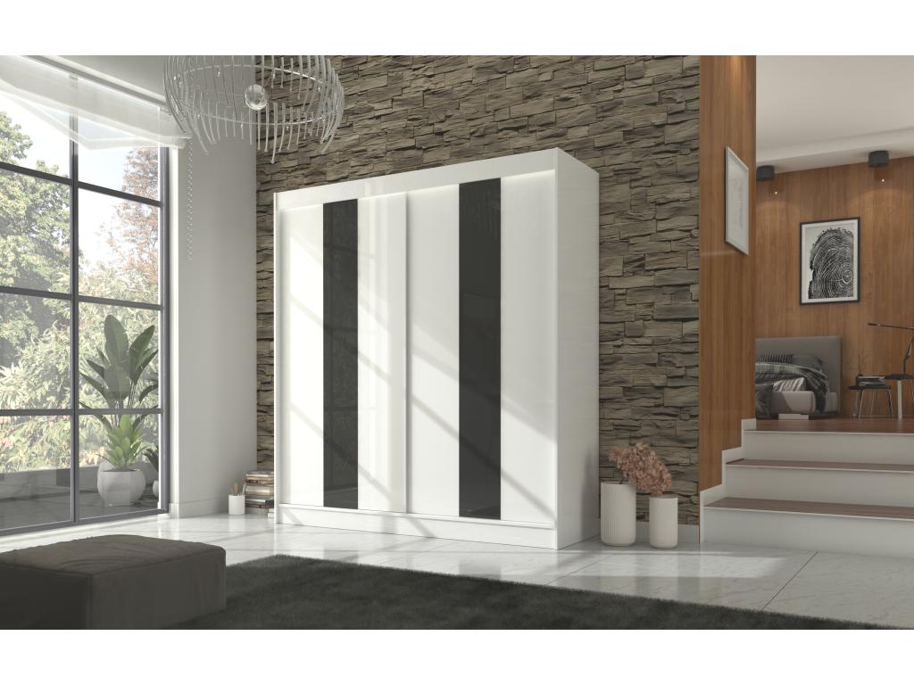Bohometop Sliding Door Wardrobe in Matte White and Black Lacquered Wood - 3 Sizes - Width 150 cm 77799LTPV