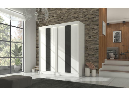 Bohometop Sliding Door Wardrobe in Matte White and Black Lacquered Wood - 3 Sizes - Width 150 cm 77799LTPV
