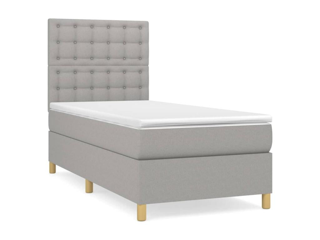 Upholstered bed base with mattress, light grey, 100x200cm, fabric, 90794QKCC