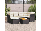 7-piece garden furniture set with cushions, black woven resin