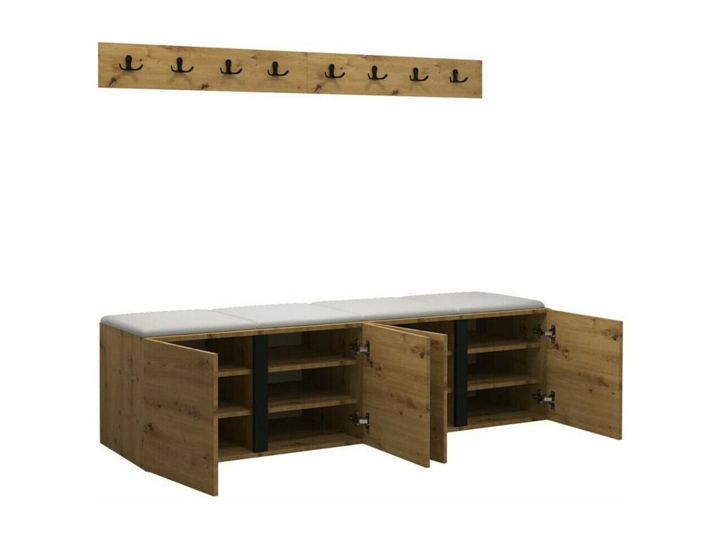 Homelumiere 276 entryway unit, 168x46cm, white laminate - faux leather, freestanding or wall-mounted