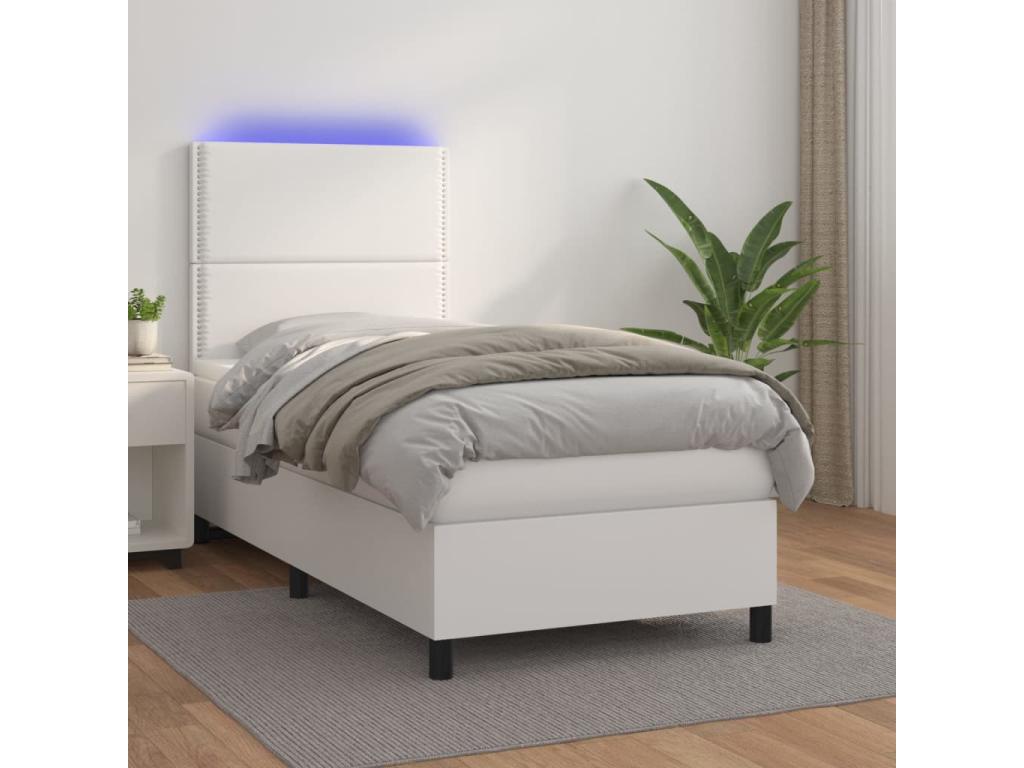 Bed base with mattress and LED lighting, white, 80x200
