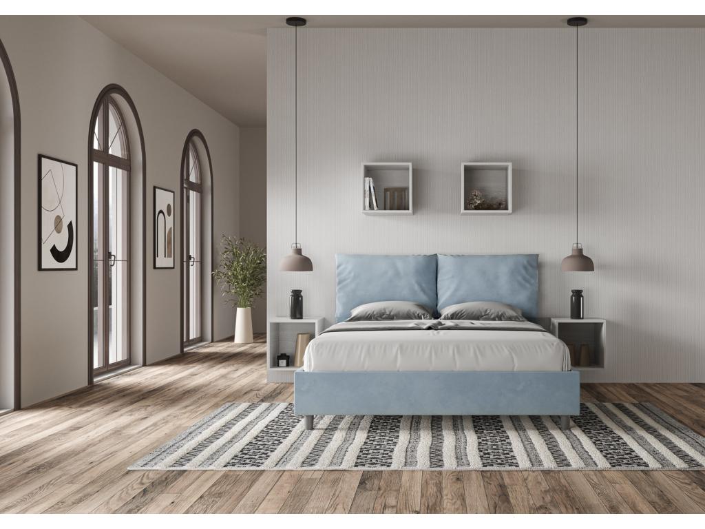 Bohometop 00190VYHA Upholstered Double Storage Bed 160x210 Light Blue Microfiber