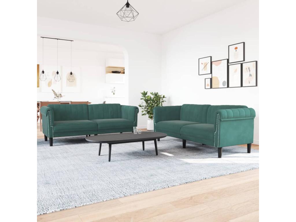 2-piece dark green velvet sofa set 20118BQBS
