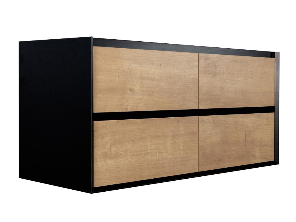 Wall-hung bathroom vanity unit with inset basin - Light natural and black - 120 cm - Homelumiere