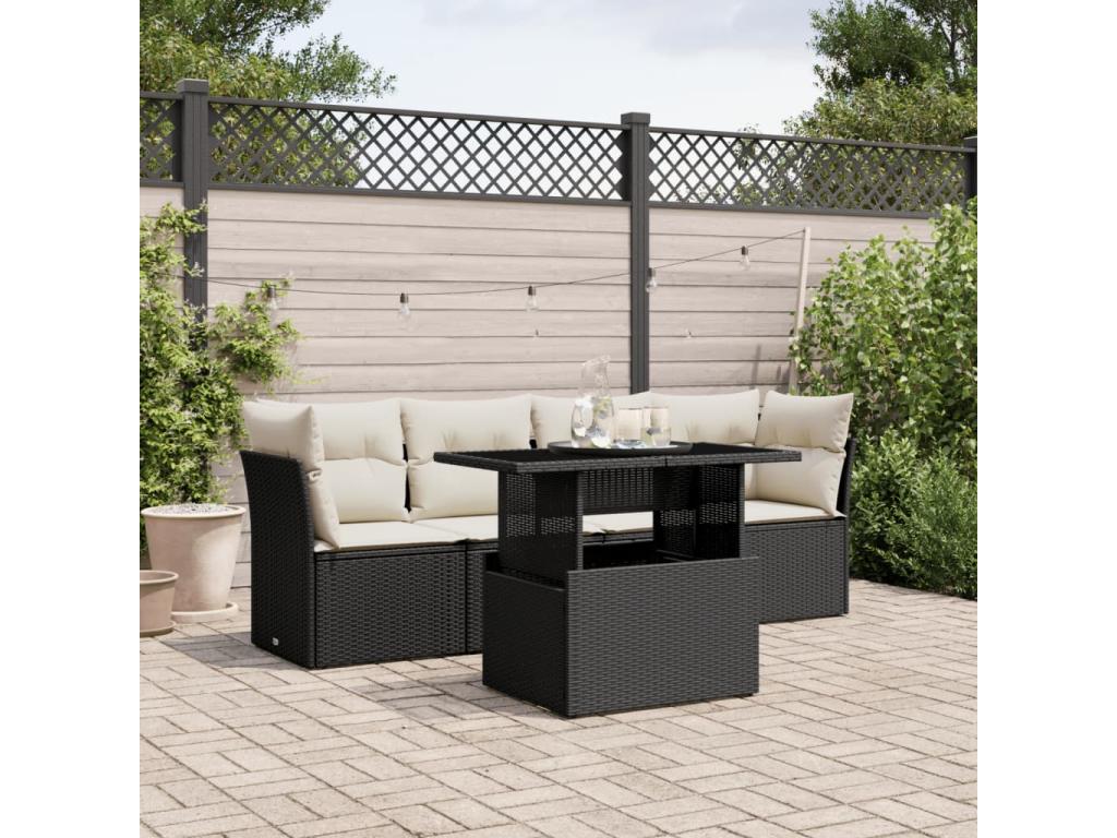 5-piece garden furniture set with cushions, black wicker resin 30213FJUE