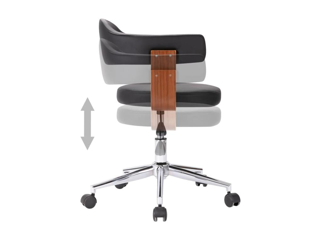 Swivel dining chair, black, bentwood and faux leather