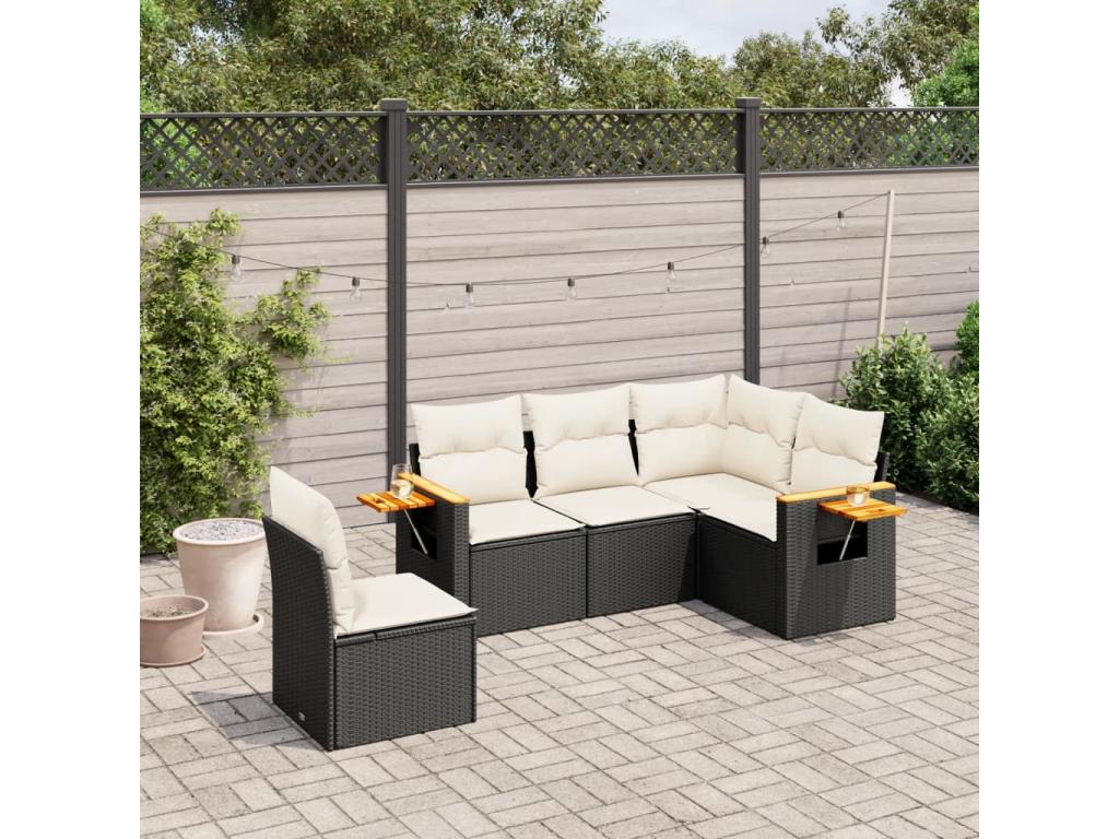 5-piece garden furniture set with cushions, black wicker resin 91889FPZB