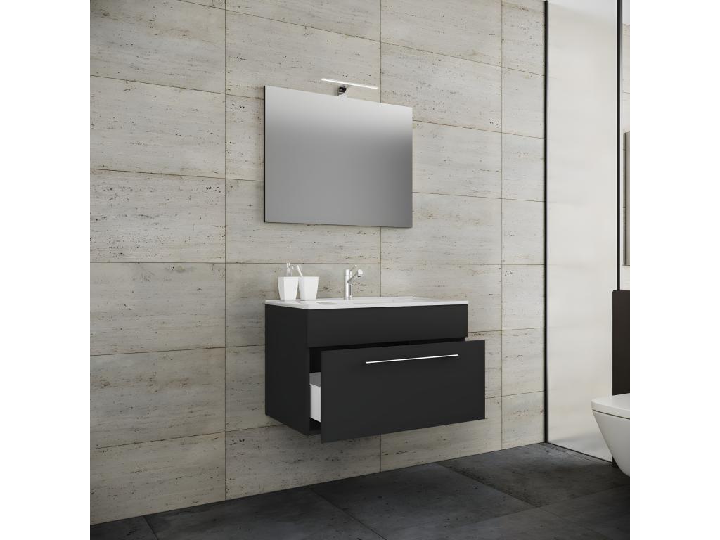 Homelumiere 3-piece bathroom vanity unit with sink, drawer, and mirror in black - 80