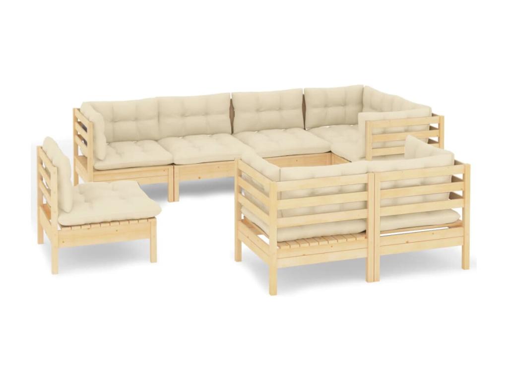 8-piece garden furniture set with cream cushions, solid pine wood
