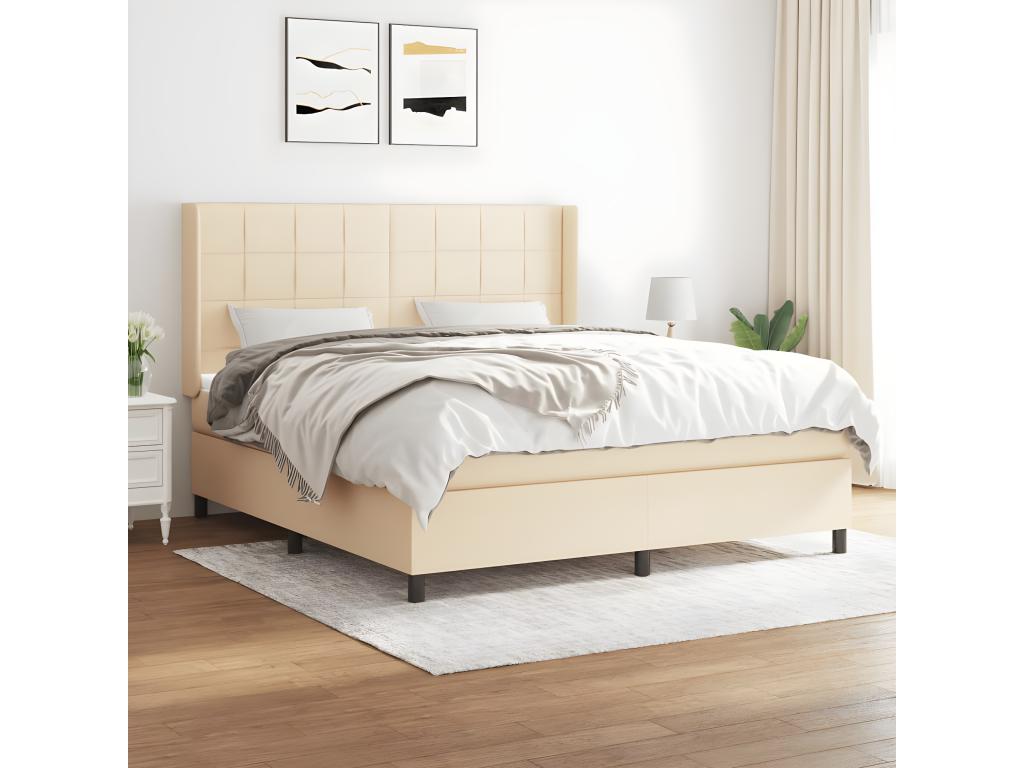 Upholstered bed base with mattress, Cream, 160x200 cm, Fabric