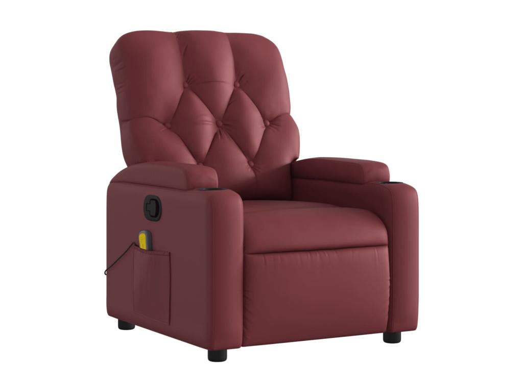 Reclining massage chair, burgundy red faux leather, 27408OQAM