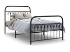 Black metal bed frame with headboard/footboard, 100x190 cm