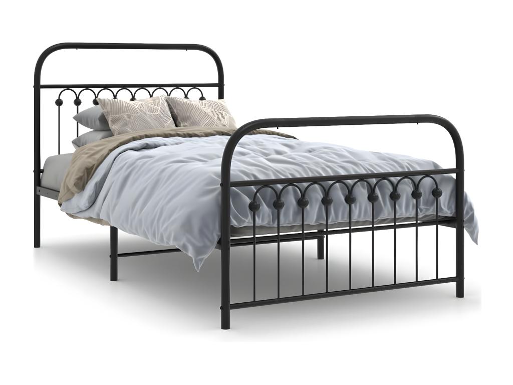 Black metal bed frame with headboard/footboard, 100x190 cm
