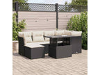 7-piece garden furniture set with cushions, black woven resin