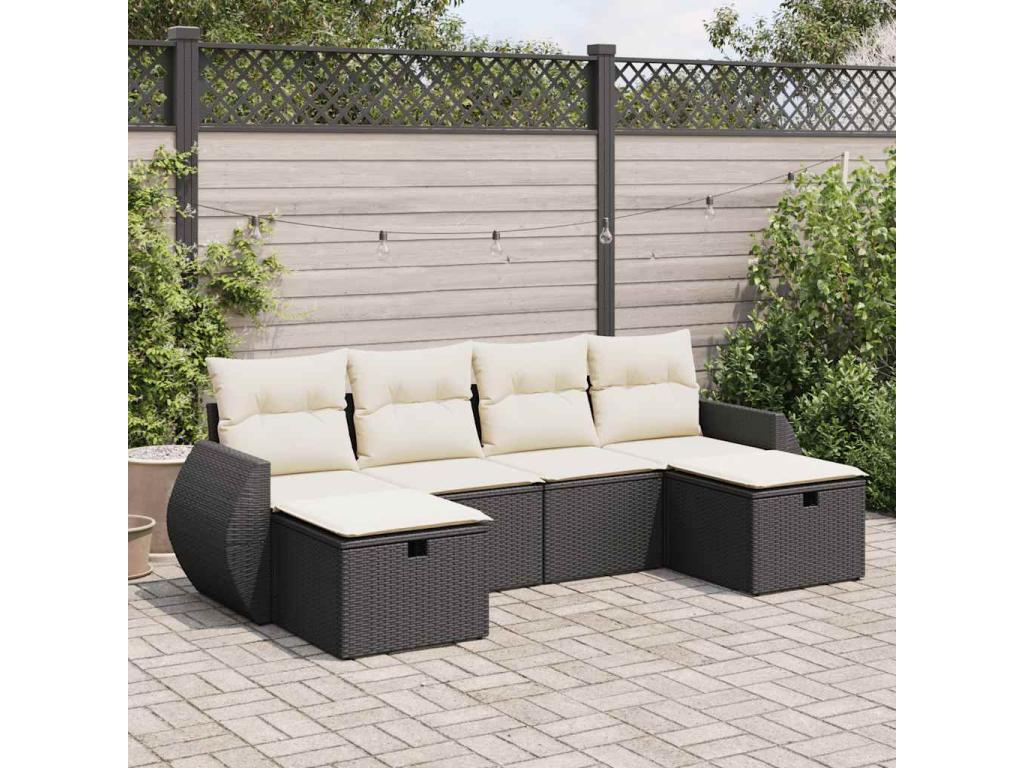 6-piece garden furniture set with cushions, black woven resin 09088TCHW