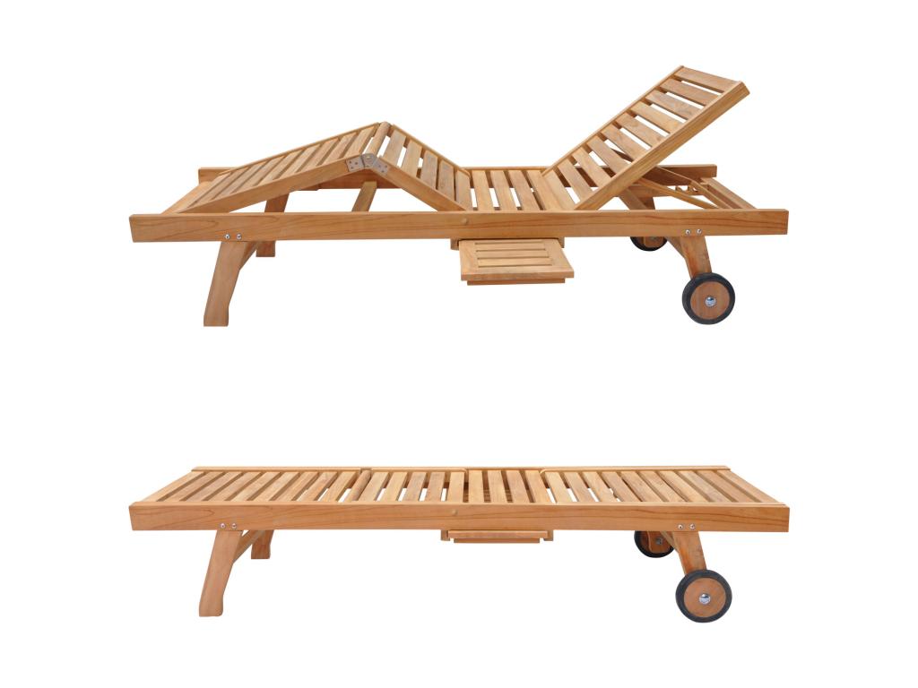 Folding teak sun lounger set with side table Bohometop 56486GXRV