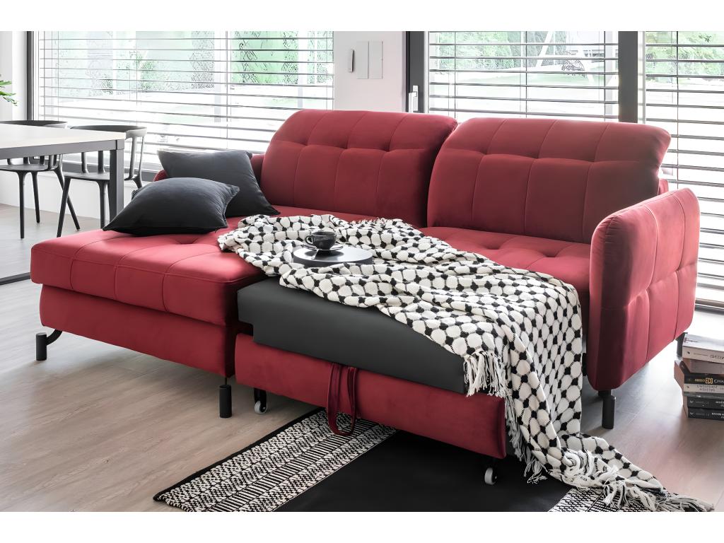 Left-hand corner sofa bed with adjustable headrests, dark green quilted velvet, Bohometop, 225cm, 37730LEYN