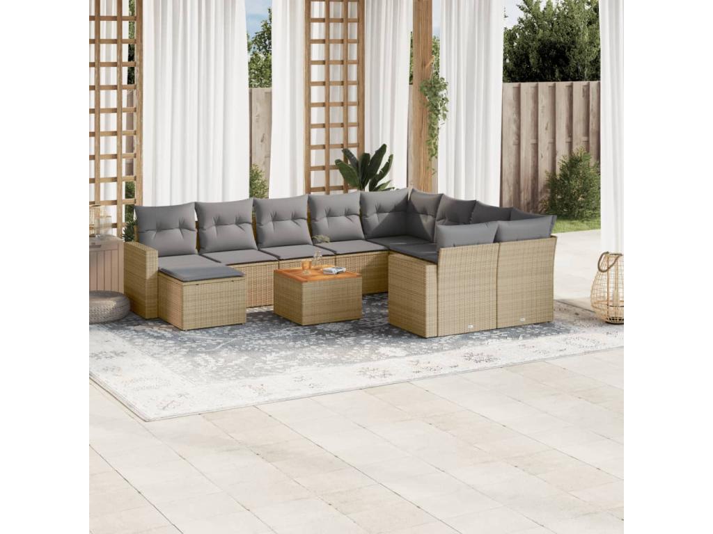 Bohometop 11-piece garden furniture set and cushions, beige woven resin, 22245KTCD