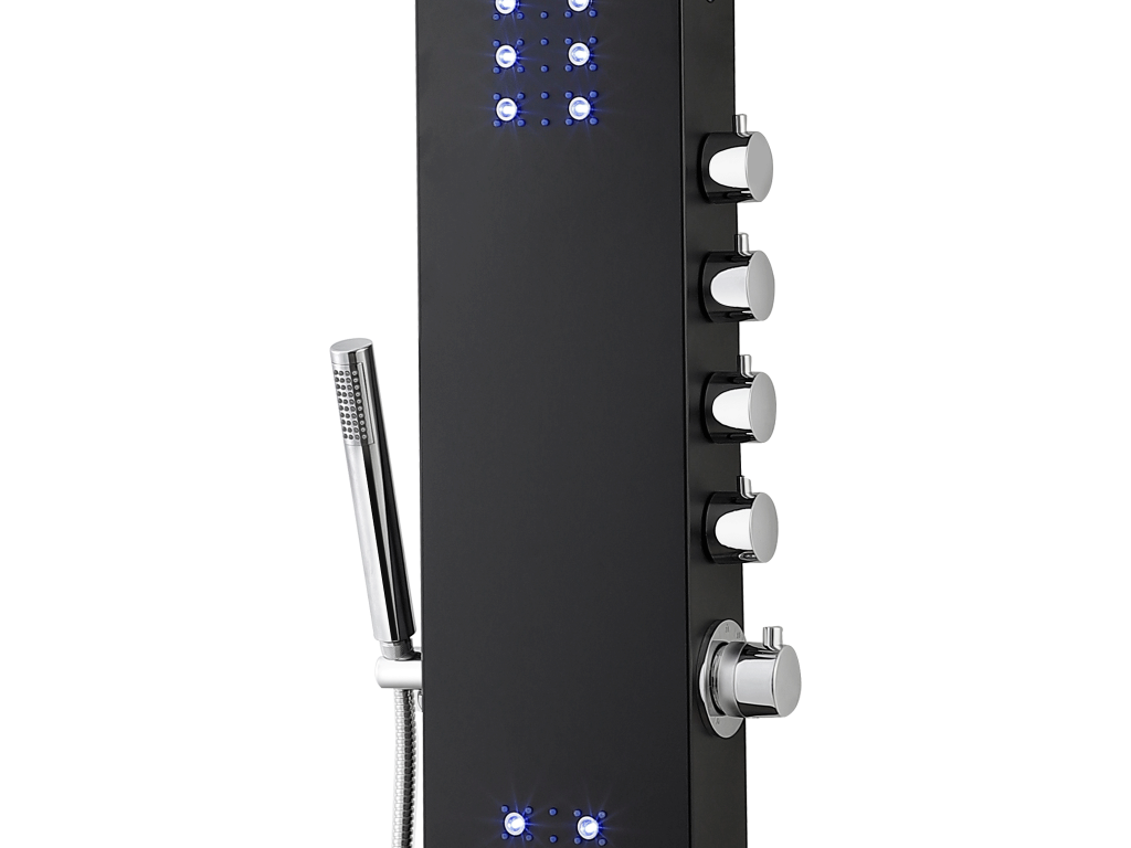 Thermostatic hydromassage shower column with LEDs and Bluetooth - W20 x H165 cm - Black - Bohometop V 63624YJUK