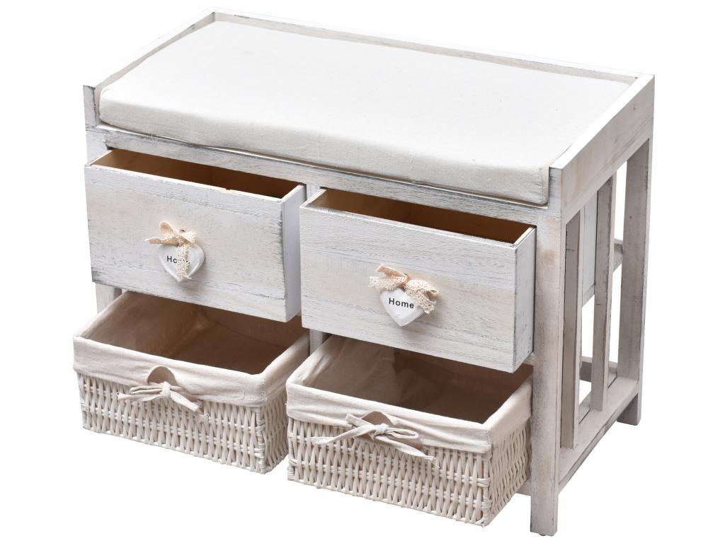 Homelumiere White Wood Bench Seat with 2 Drawers, 46x60x30