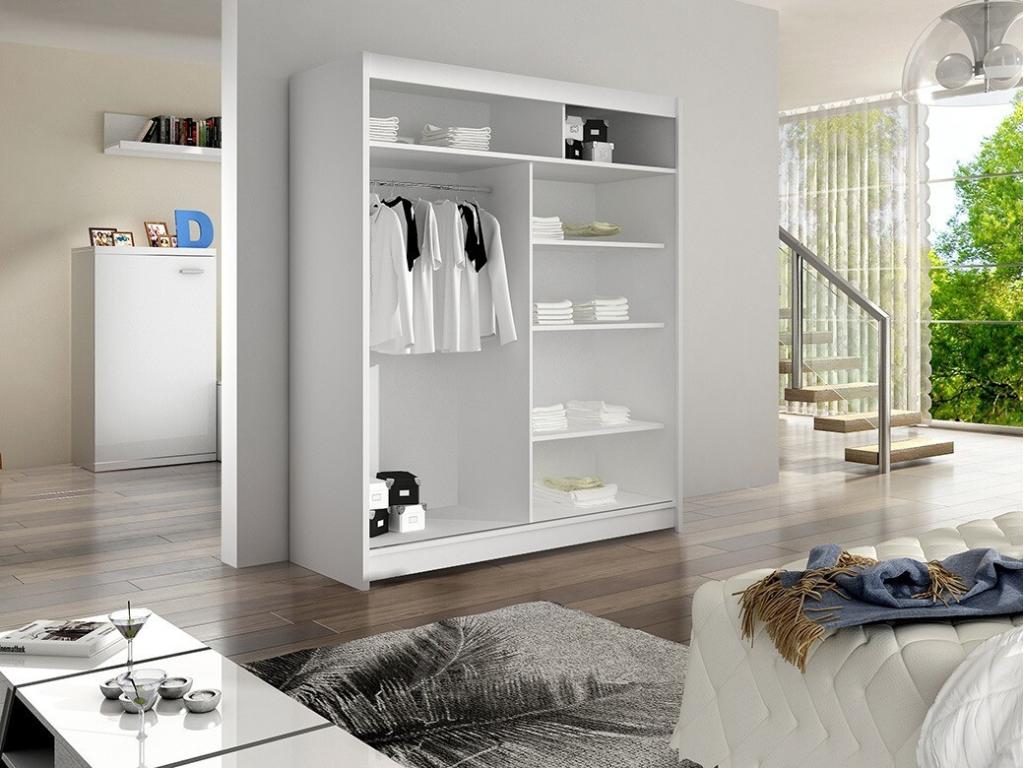 Bohometop 104 White Wardrobe 200x150x58cm Sliding Wardrobe Doors 85143VTWR